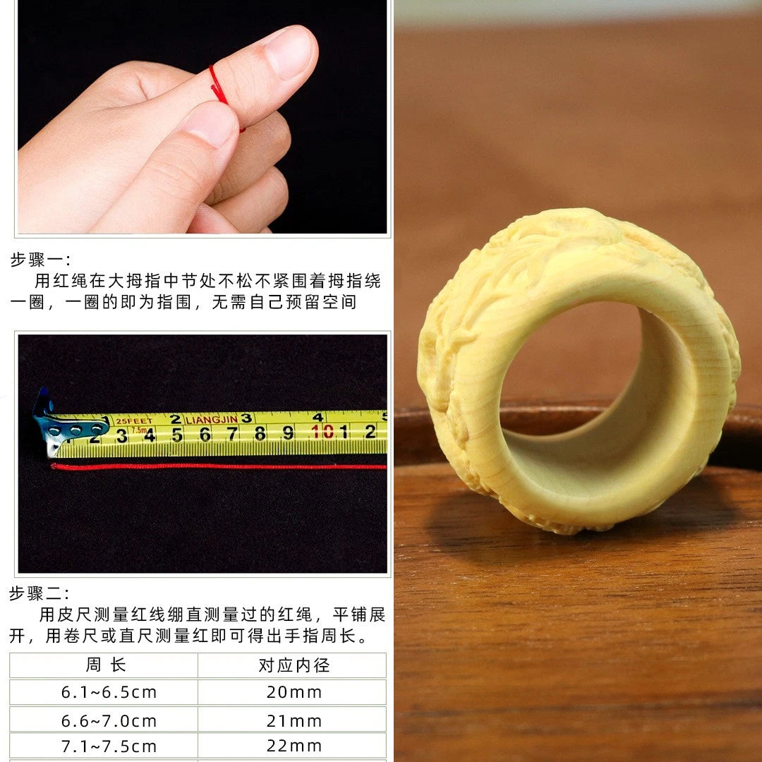 22MM Boxwood Dragon Ring Chinese Style Zodiac Wooden Finger Ring 07FC0E-D4 - KOEEK