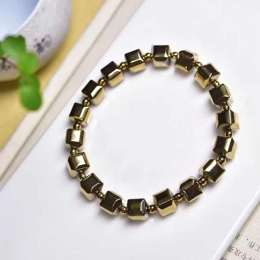 Brass Cube 8mm Bracelet Women’s Fashion Hand Bead Jewelry 07FC0E-D4 - KOEEK
