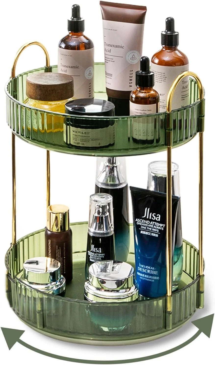 360 Rotating Makeup Organizer,2 Tier Large Capacity Cosmetics Organizers 07FC0E-D4 - KOEEK