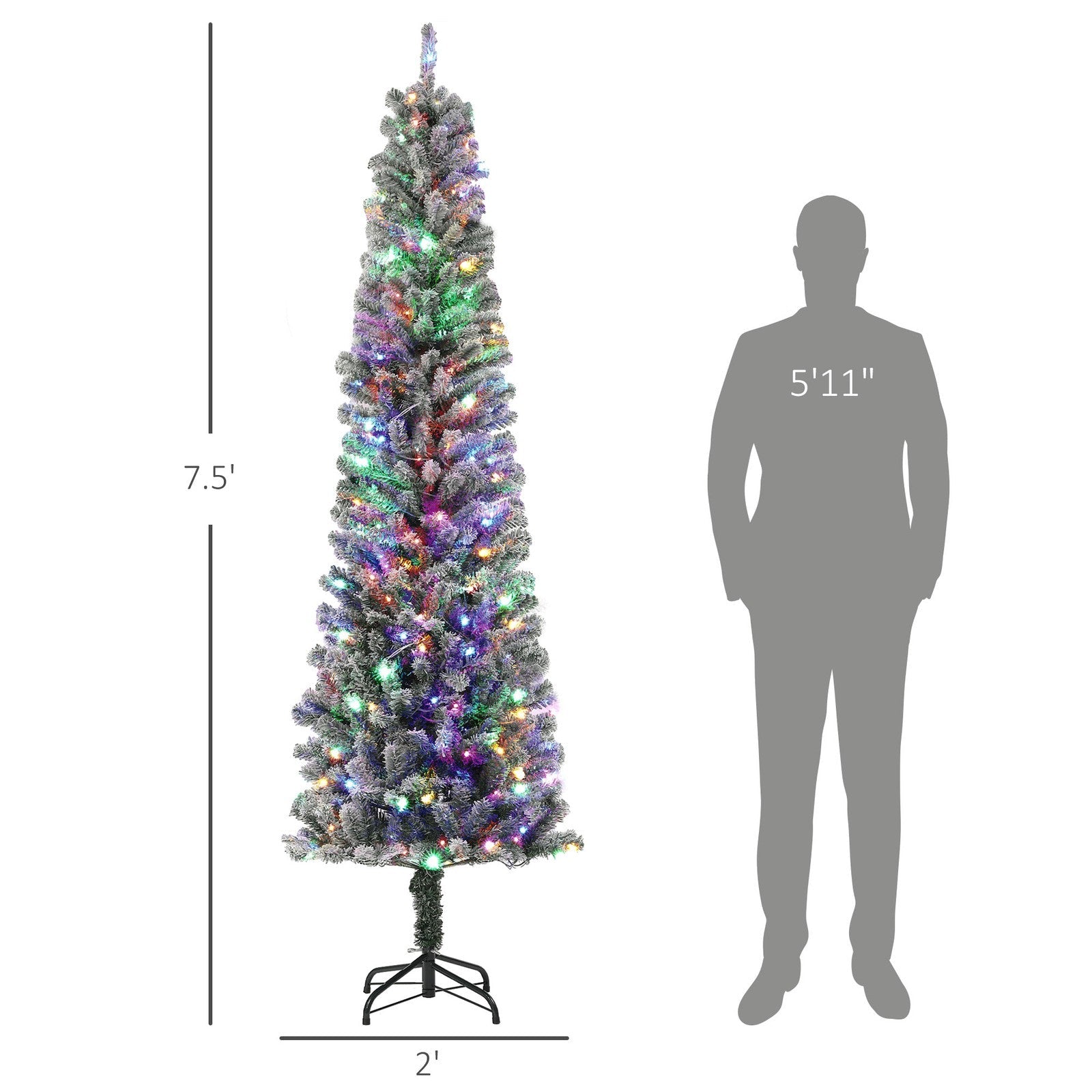 HOMCOM 7.5 ft Pencil Christmas Tree, Pre-Lit Xmas Tree w/ Dual Color Lights HOMCOM - KOEEK