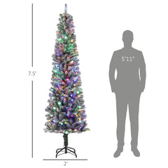 HOMCOM 7.5 ft Pencil Christmas Tree, Pre-Lit Xmas Tree w/ Dual Color Lights HOMCOM - KOEEK