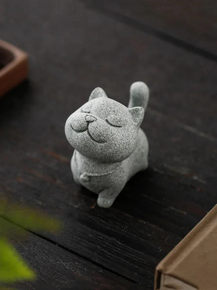 Kitten Sculpture Handmade Tea Pet Chinese Tea Tray Decoration Fish Tank Potted 07FC0E-D4 - KOEEK