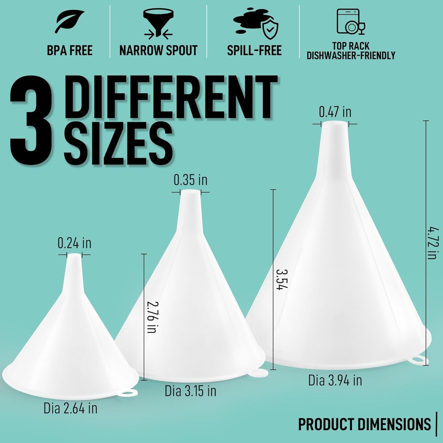 new Zulay 3-Pieces Plastic Funnel Set - Large, Medium, and Small Kitchen White 07FC0E-D4 - KOEEK