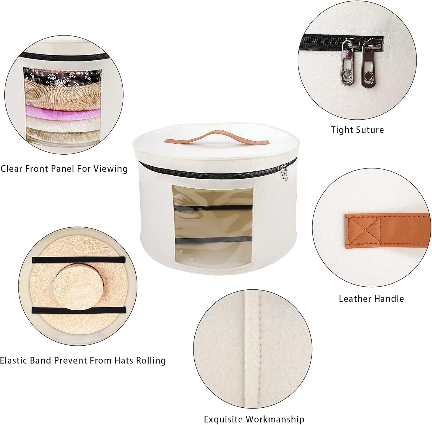 used Large Hat Storage Box for Women & Men, 16" 16" D x 10" H, Off-white 07FC0E-D4 - KOEEK