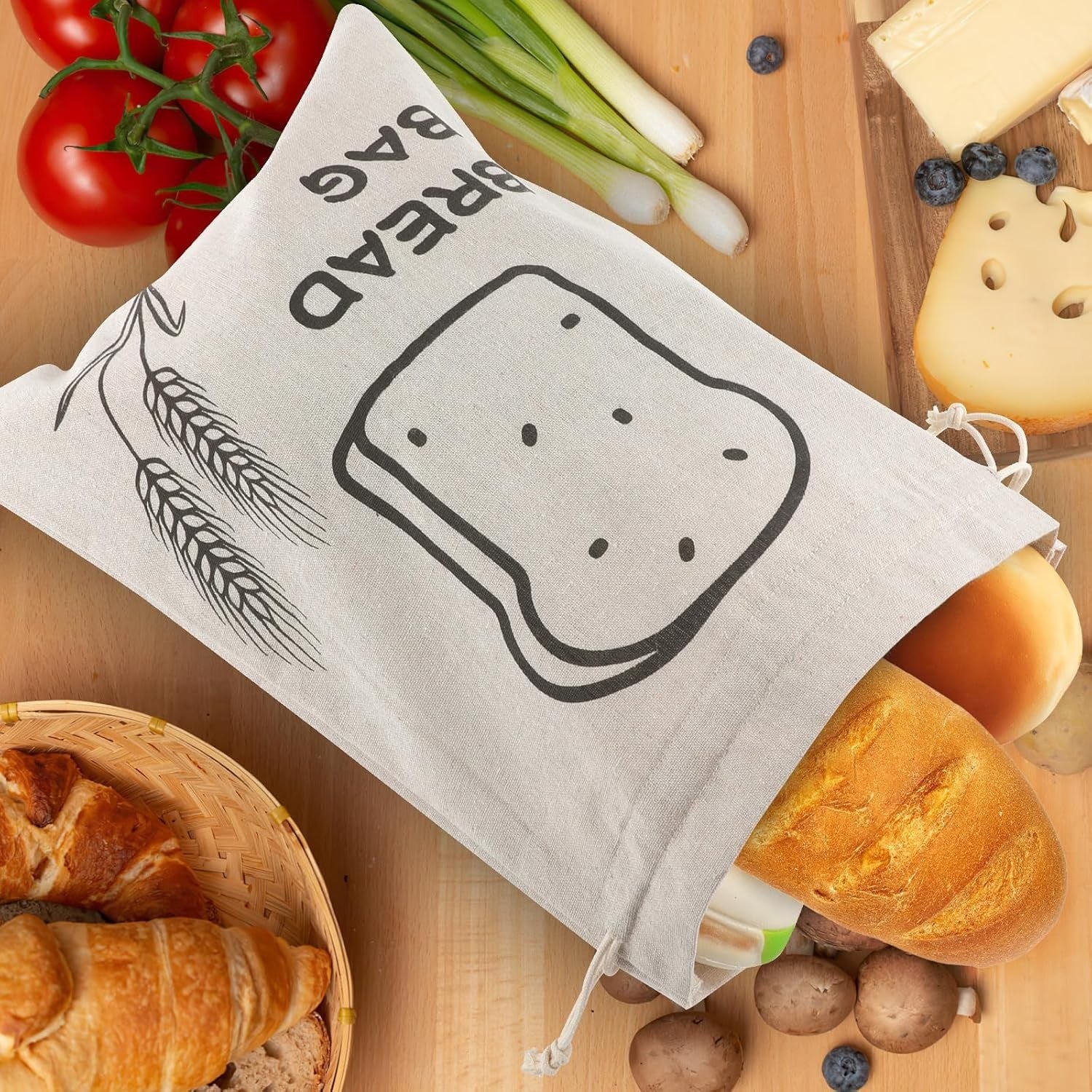 new Linen Bread Bags, 2 Pack - Plastic Lined, Reusable One Size, ivory white 07FC0E-D4 - KOEEK