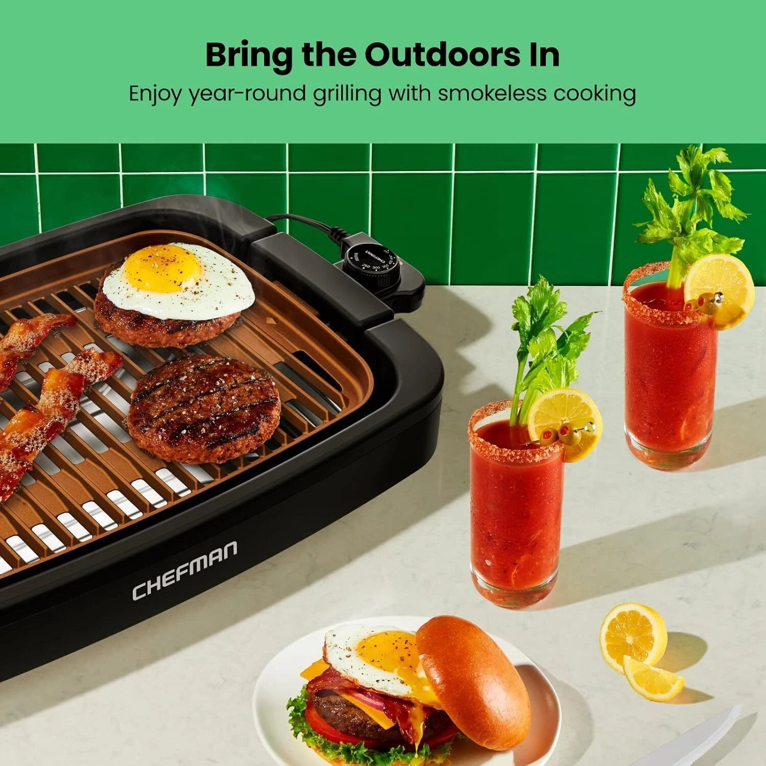 Smokeless Indoor Electric Grill, Copper, Extra Large, Non-Stick Tabletop Grill 07FC0E-D4 - KOEEK