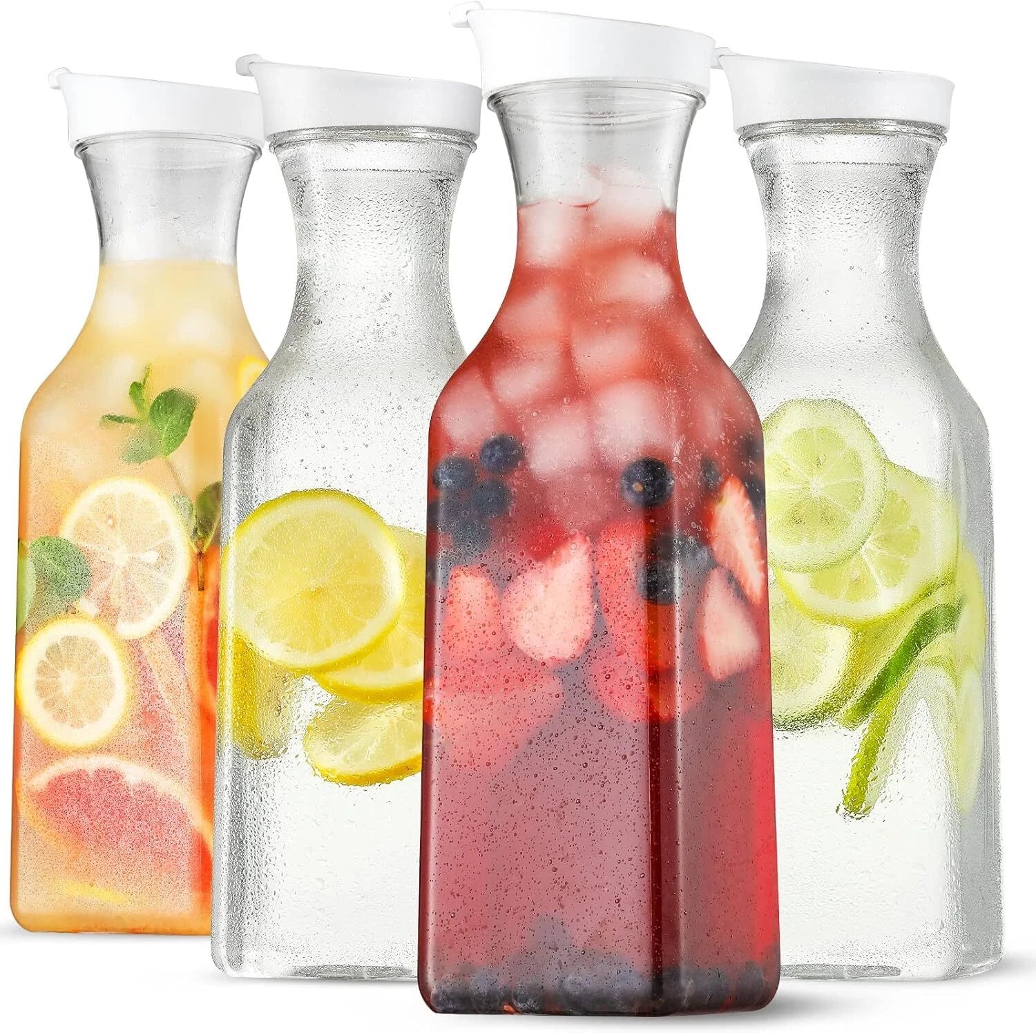 Plastic 50 Oz Water Carafe Flip Top Lid,Set of 2 Square Base Juice Containers 07FC0E-D4 - KOEEK