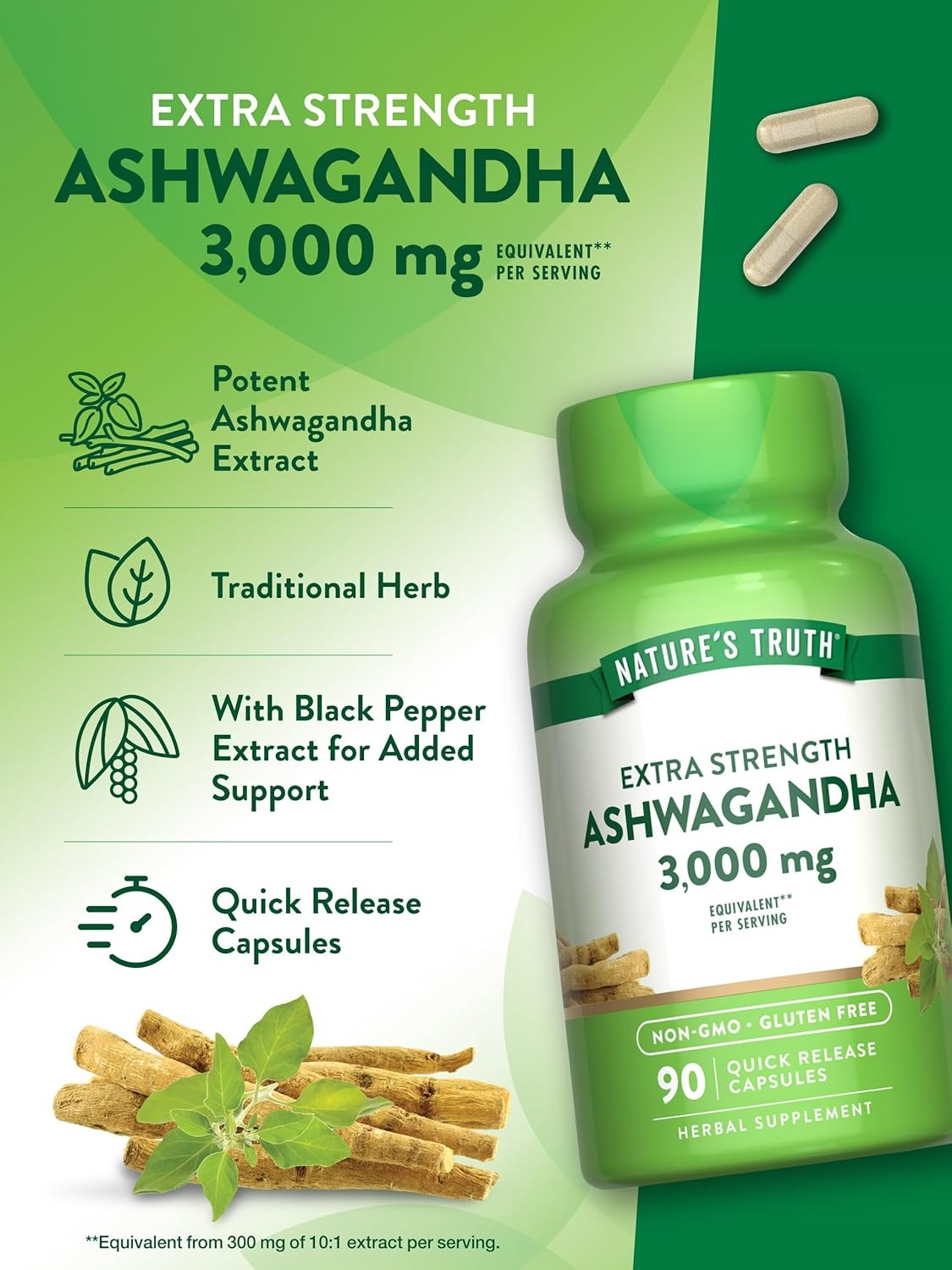 new Nature's Truth Ashwagandha Capsules | 3000mg | 90 Count | Extra Strength |... NATURE'S TRUTH - KOEEK
