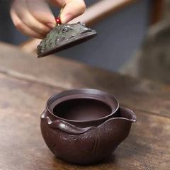 160ml Yixing Purple Clay Handmade Golden Toad Hand Grab Pot Tea Kettle Teaware 07FC0E-D4 - KOEEK