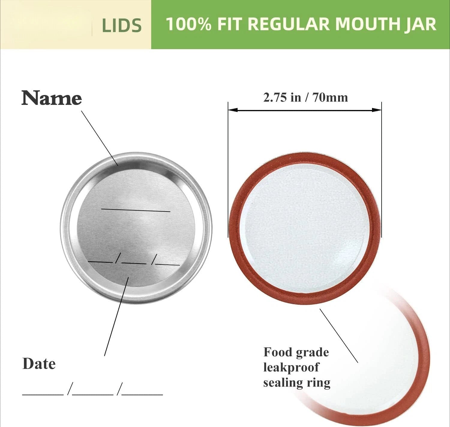 48Pcs Canning Lids with Rings Regular Mouth, Premium Mason Jar Lids Bands/Rings 07FC0E-D4 - KOEEK