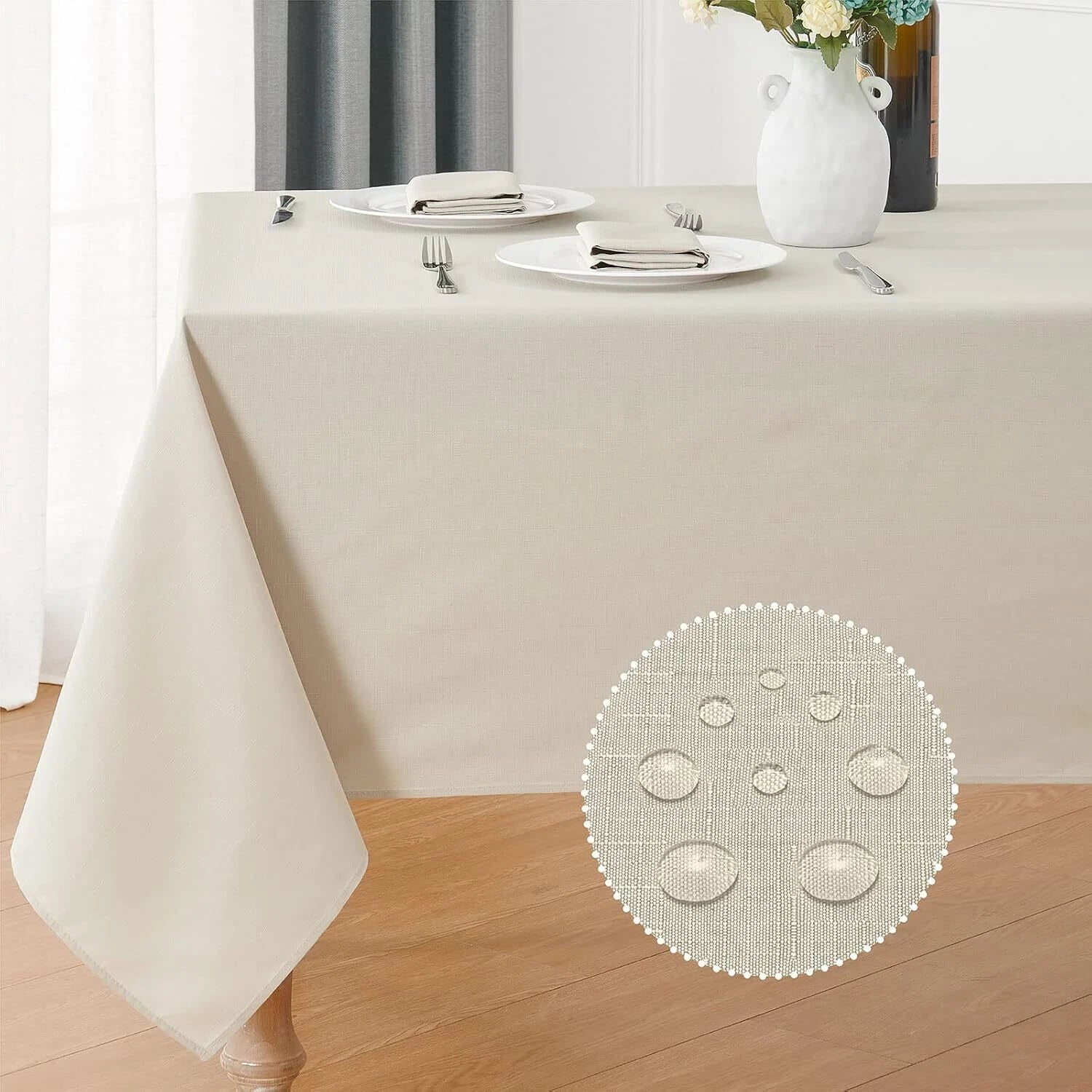 Rectangle 4 Feet Tablecloth 52x70 inch Linen Textured Table Cloth Stain Wrinkle 07FC0E-D4 - KOEEK