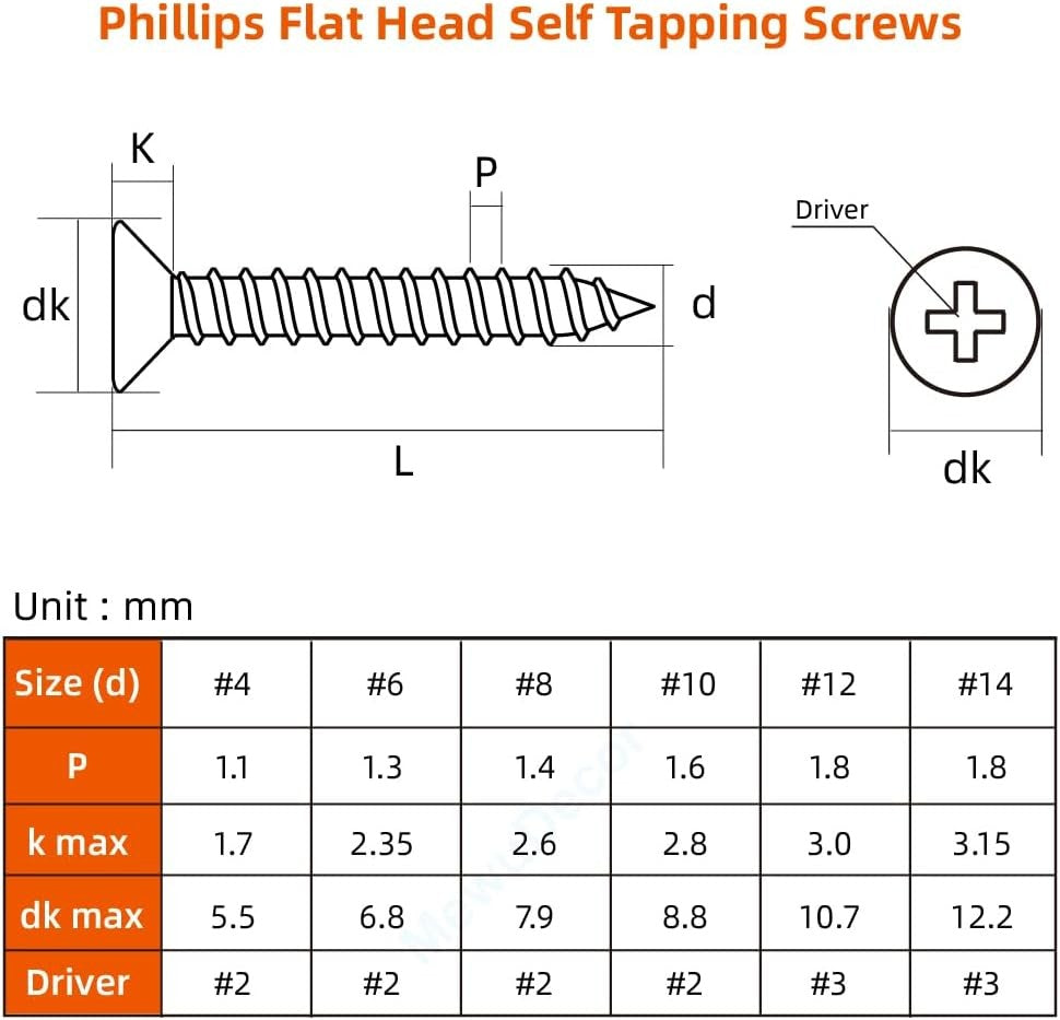 new x 2-1/2" Flat Head Sheet Metal Screws Wood x 2-1/2", Silver