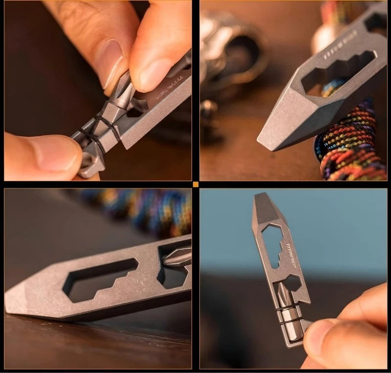 EDC Titanium Pry Bar Crowbar Bottle Opener Screwdriver Wrench Pocket Multi Tools 07FC0E-D4 - KOEEK