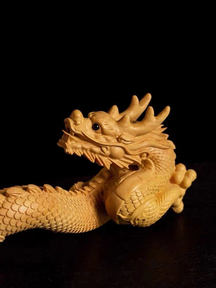 10cm Boxwood Zodiac Dragon Wood Carving Chinese Style Desk Decor 07FC0E-D4 - KOEEK
