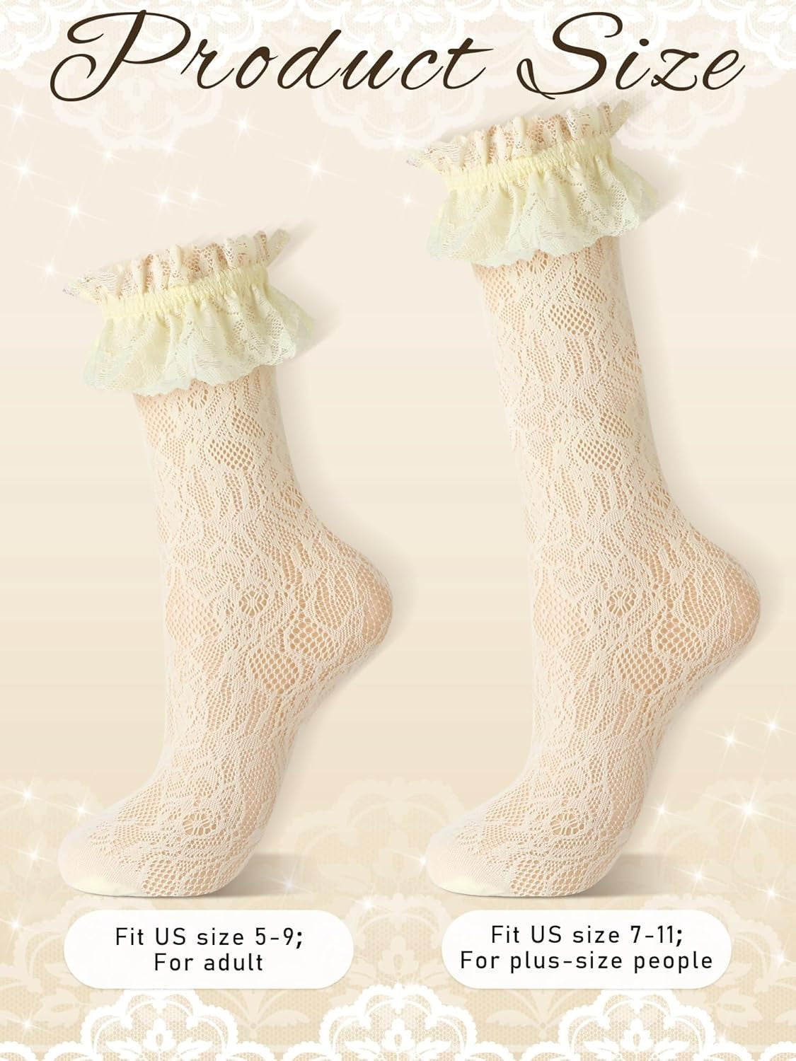 new Geyoga 4 Pairs Lace Ruffle Frilly 7-11, Black, White, Pink, Light Yellow 07FC0E-D4 - KOEEK