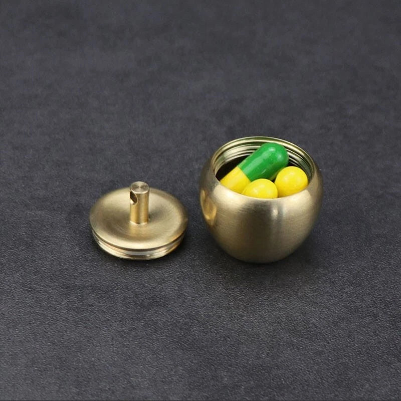 Brass Keychain Waterproof Storage Box Sealed Pill Capsula Portable Tank EDC Tool 07FC0E-D4 - KOEEK