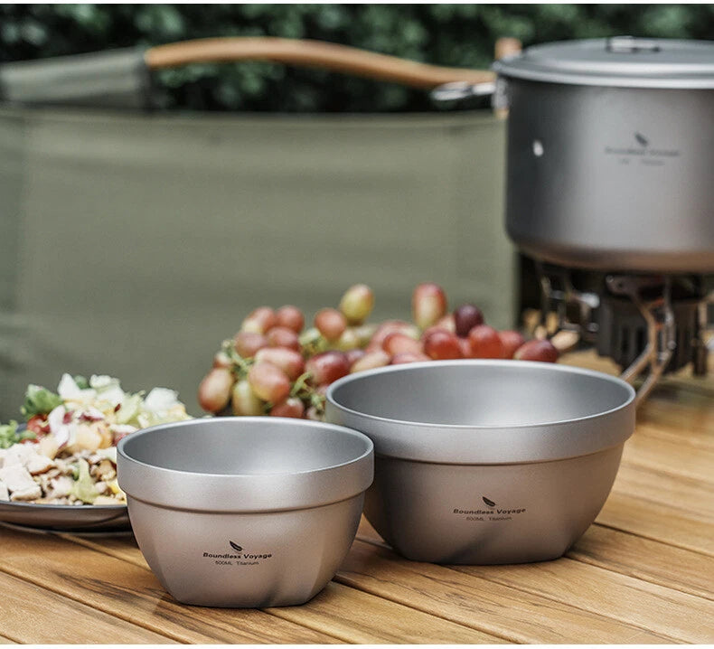 Titanium Bowl 500ml/800ml Double Wall Food Rice Soup Ultralight Metal Bowl Hot 07FC0E-D4 - KOEEK