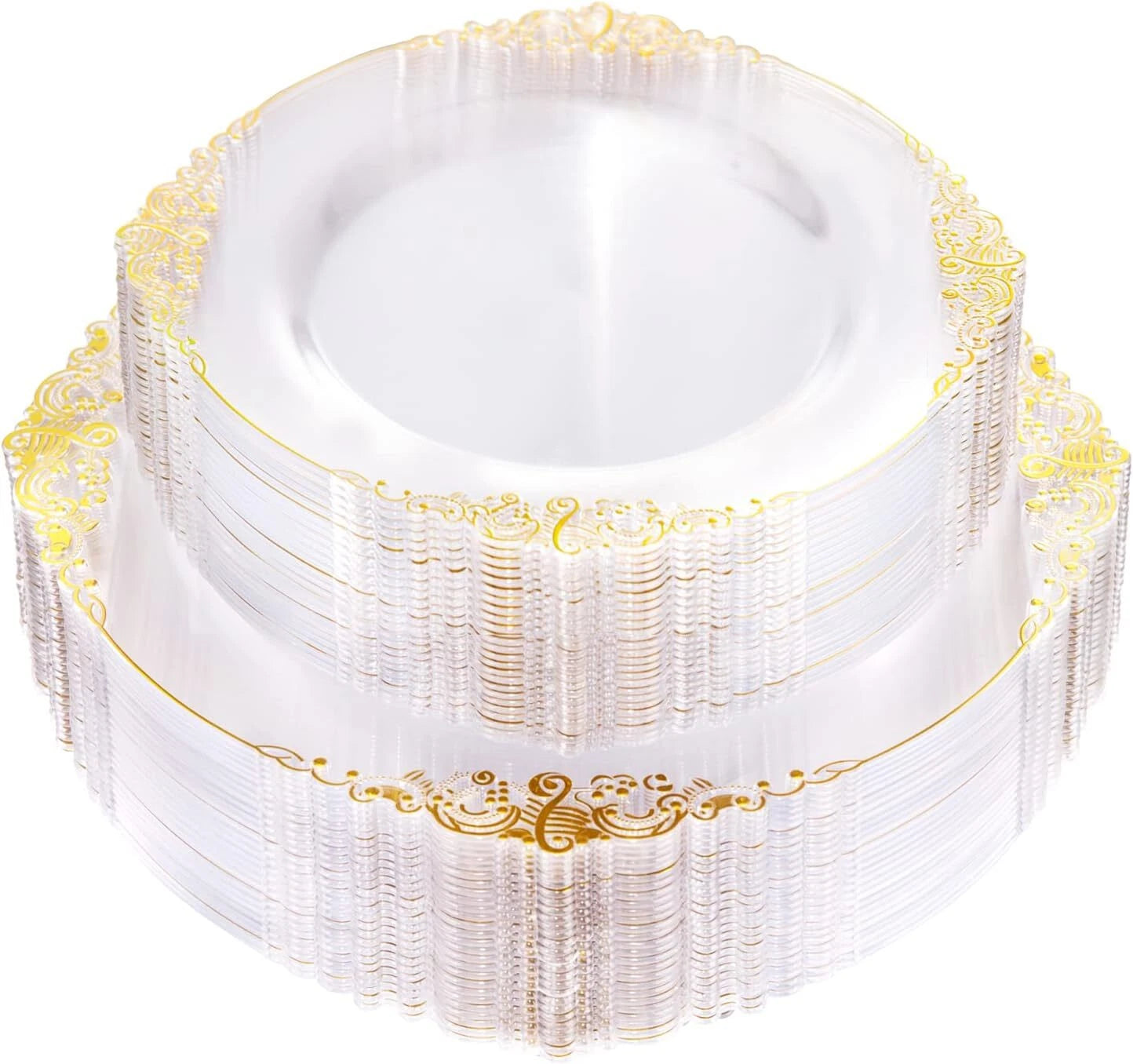 Clear & Gold 100PCS Heavyweight Disposable Plates - 50PCS 10.25" Dinner & 50PCS 07FC0E-D4 - KOEEK