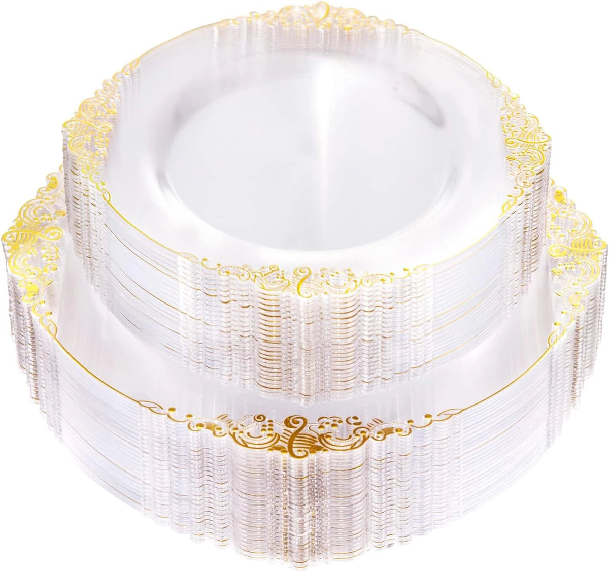 Clear & Gold 100PCS Heavyweight Disposable Plates - 50PCS 10.25" Dinner & 50PCS 07FC0E-D4 - KOEEK