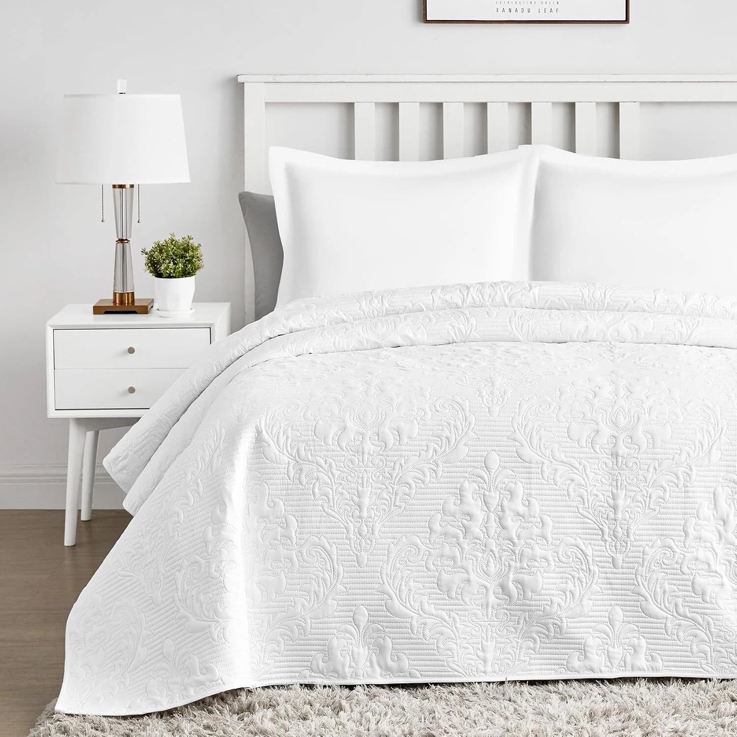 White Quilt Queen Size - Damask Ultrasonic Summer Bedspread Queen, Lightweight 07FC0E-D4 - KOEEK