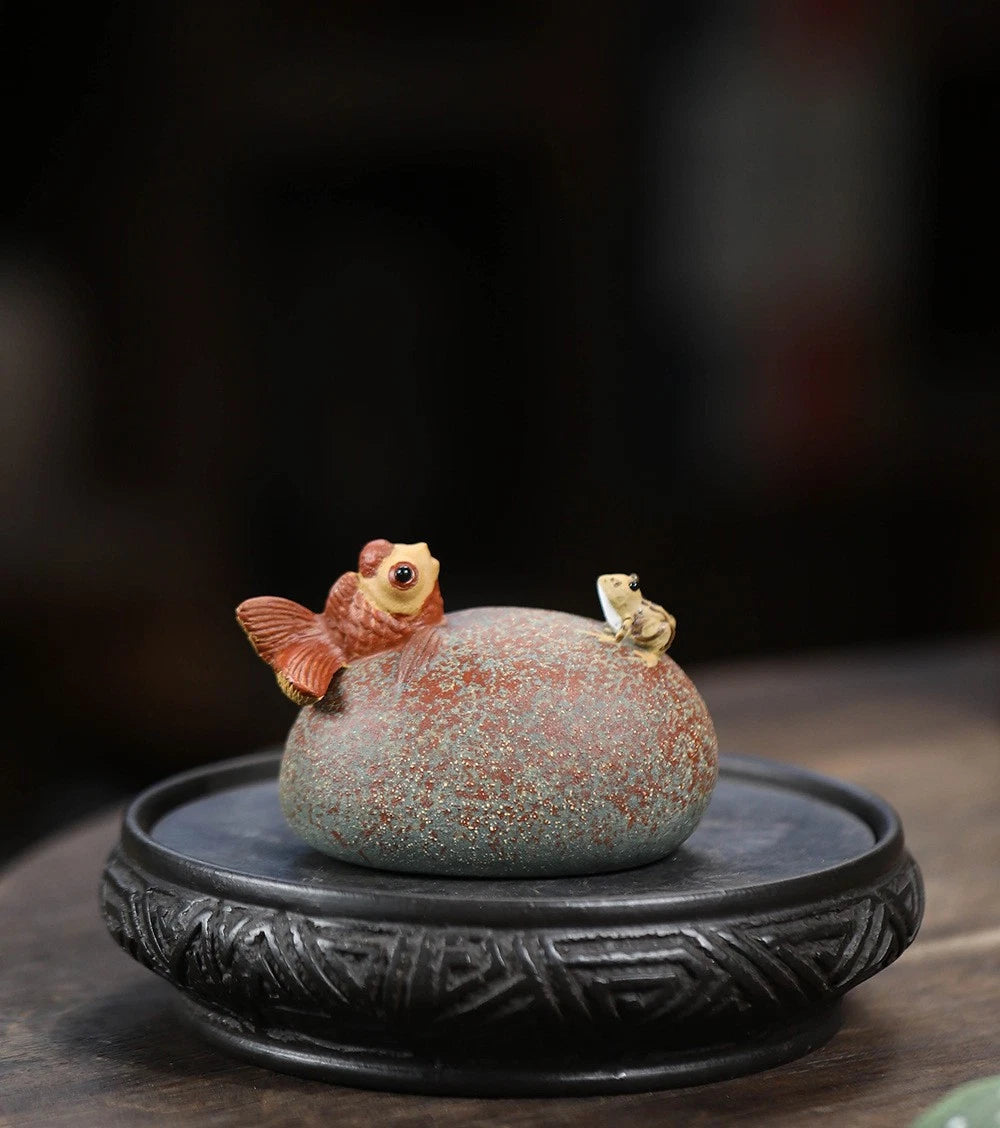 Zisha Tea Pet Clay Water Squirting Tea Play Frog Fish Home Ornament China Yixing 07FC0E-D4 - KOEEK