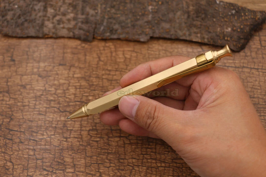 Hot EDC Handmade Brass Spring Retro Brass Pocket Pen Ball Point Pen P-22TP HANDMADE - KOEEK