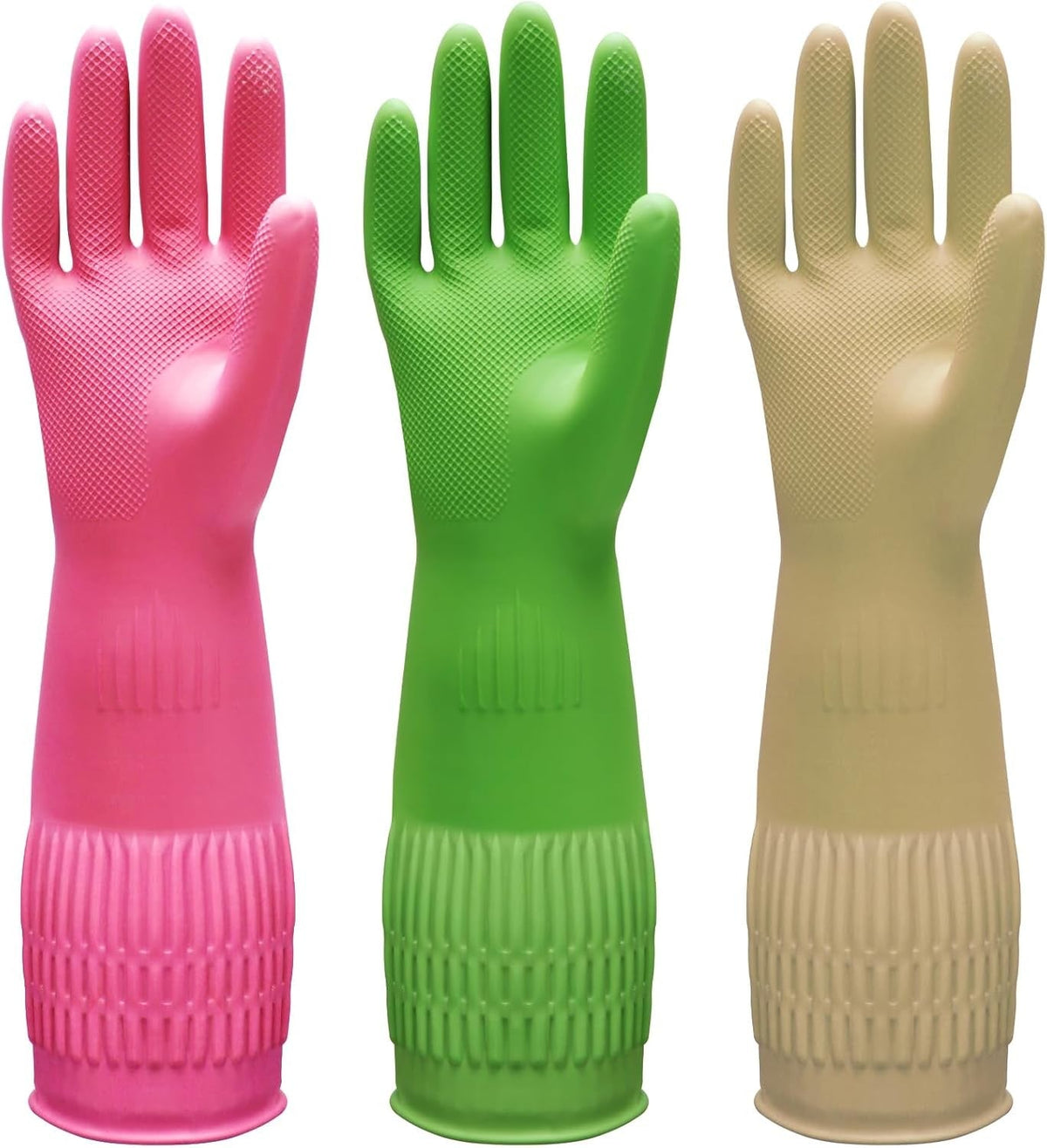 new Bamllum 3 Pairs of Rubber Dishwashing Gloves for Large, Red+yellow+green BAMLLUM - KOEEK