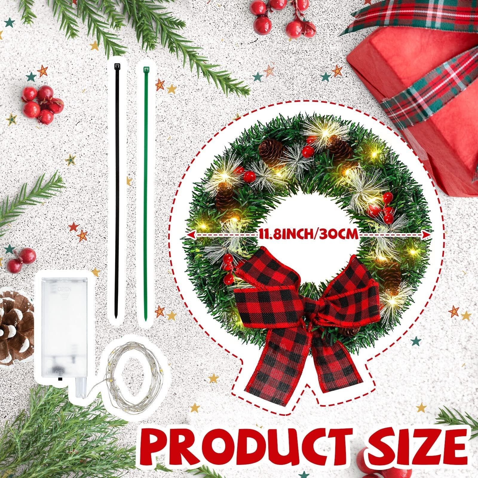 Christmas Car Wreath with Lighted Christmas Wreath LED Decoration Artificial ... 07FC0E-D4 - KOEEK