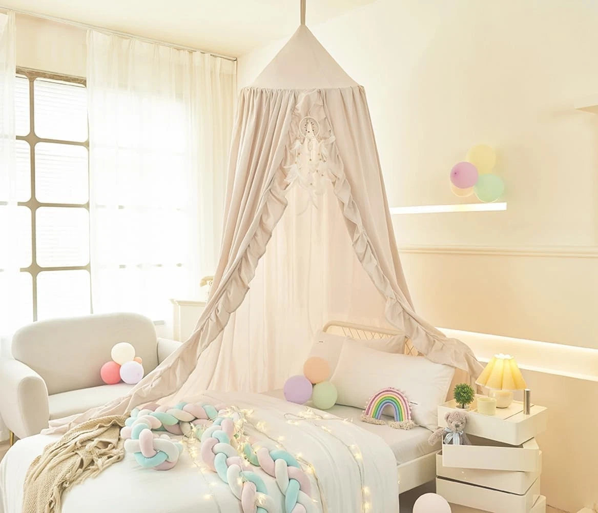 Bed Canopy for Girls,Ruffled Canopy Bed Curtains Kids Canopy for Girls Room 07FC0E-D4 - KOEEK
