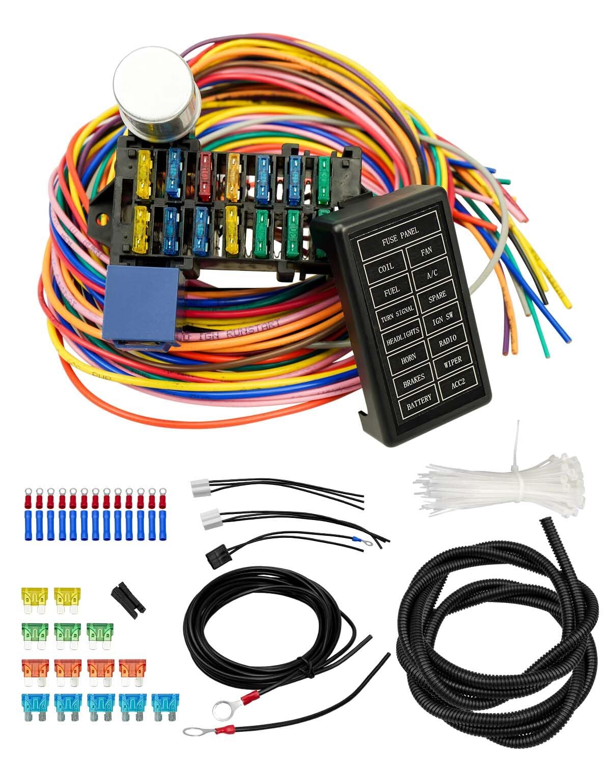 new 14 Circuit Universal Wiring Harness Fit for Street Muscle Car Hot Rod Rat XL... 07FC0E-D4 - KOEEK
