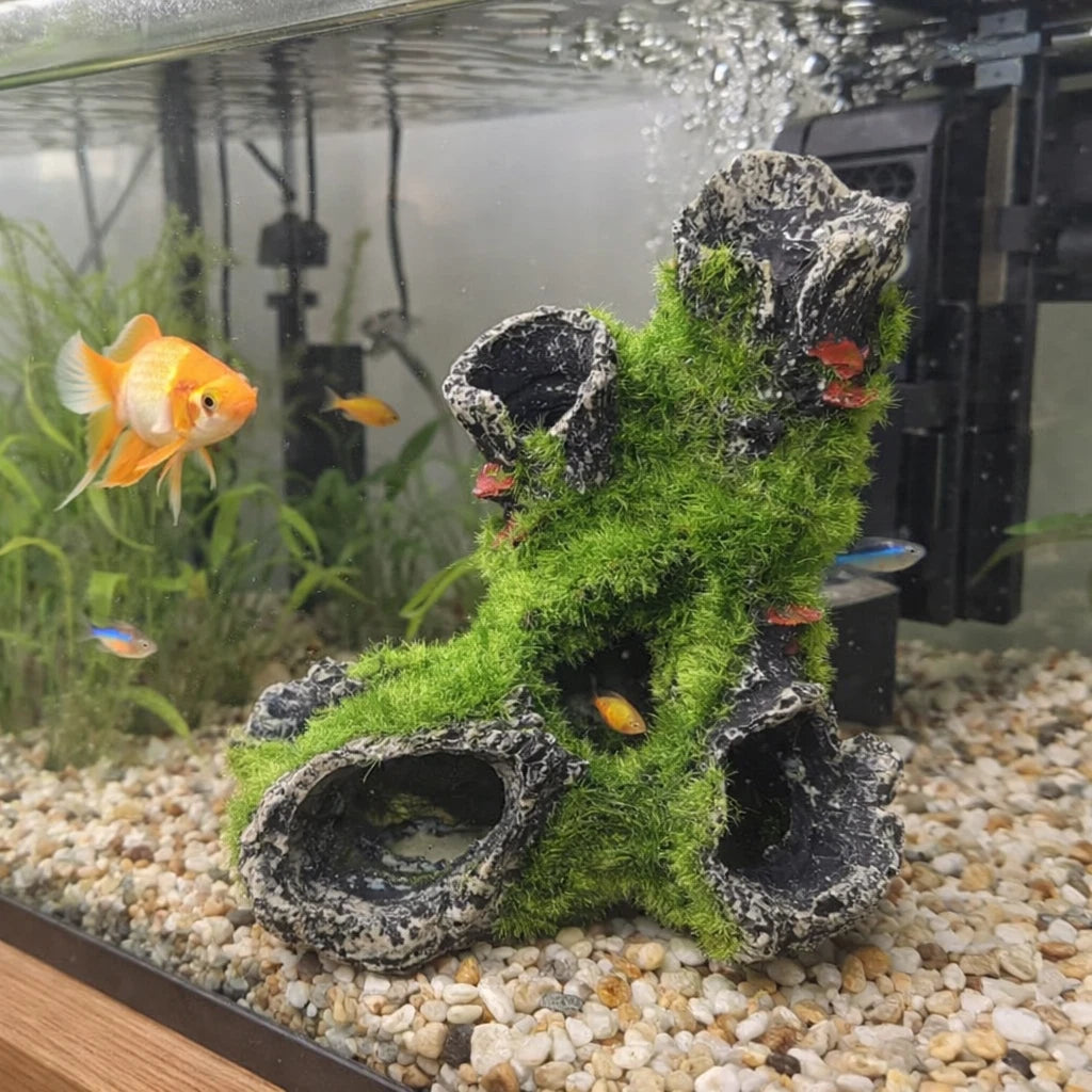 Aquarium Moss Log Cave Fish Tank Decoration Shrimp Hide Breeding Shelter Betta 07FC0E-D4 - KOEEK