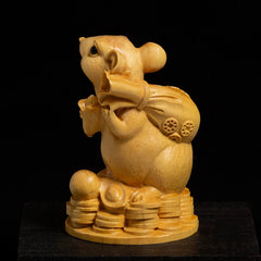 Huangyang Wood Carving, Yuanbao Mouse Handicraft, Solid Wood Mouse Ornament 07FC0E-D4 - KOEEK