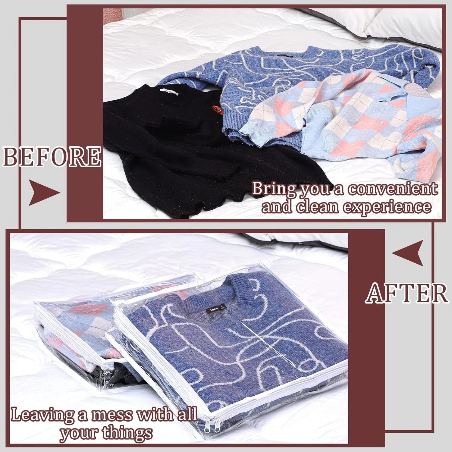 6 Pieces Sweater Storage Bags Plastic Clear PVC Clothes Storage Bags with Zipper 07FC0E-D4 - KOEEK