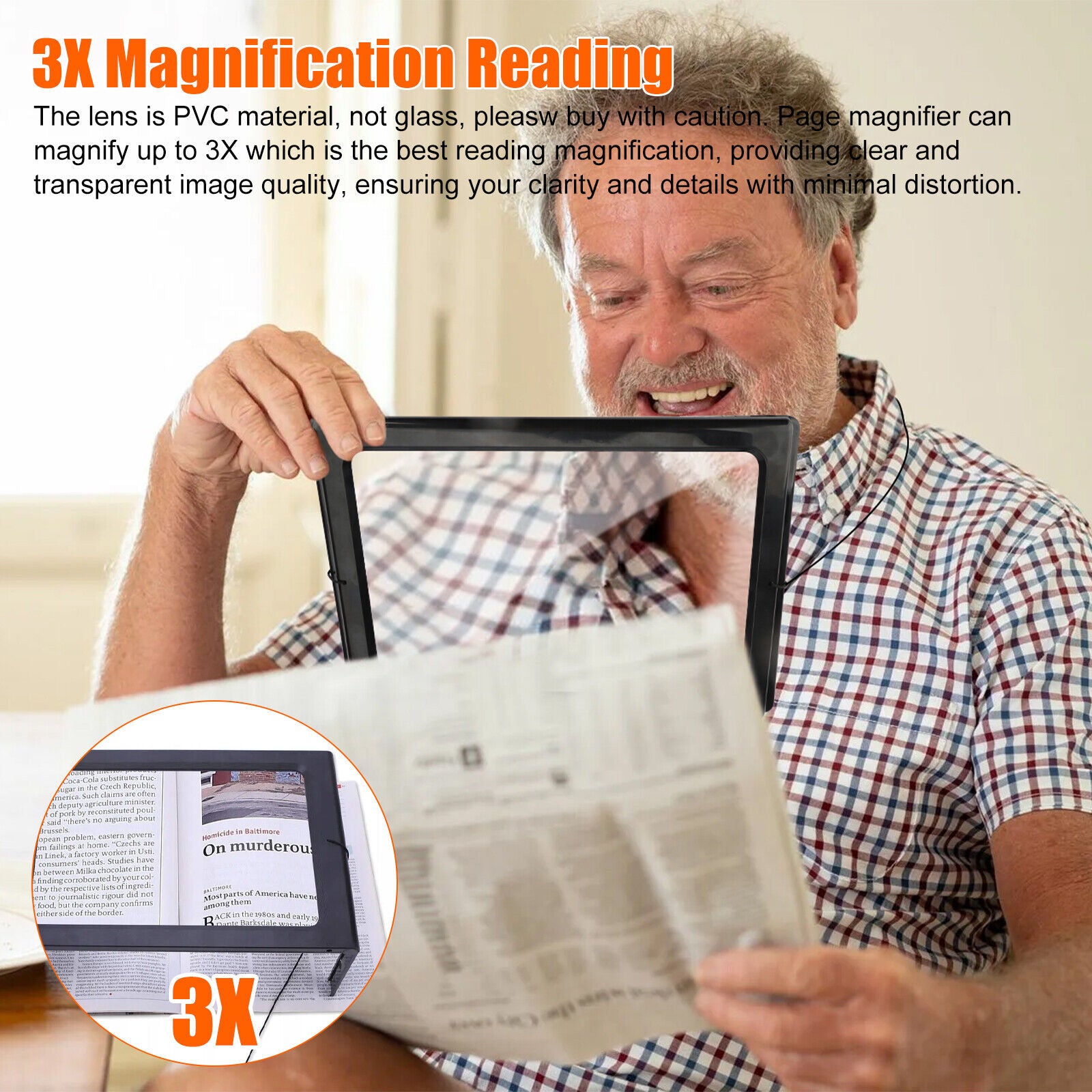 A4 Full Page 3x Magnifier LED Light Book Reading Aid Lens Large Magnifying Glass koeek - KOEEK