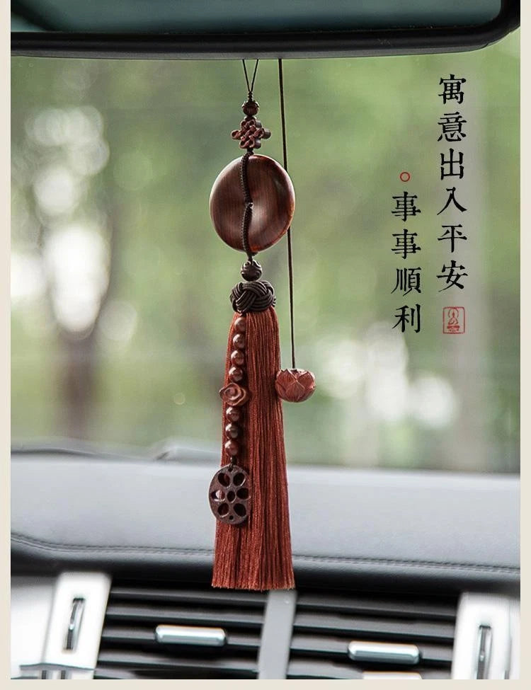 Rosewood Car Charm Buddhist Amulet Car Decor Hanging Ornament 07FC0E-D4 - KOEEK