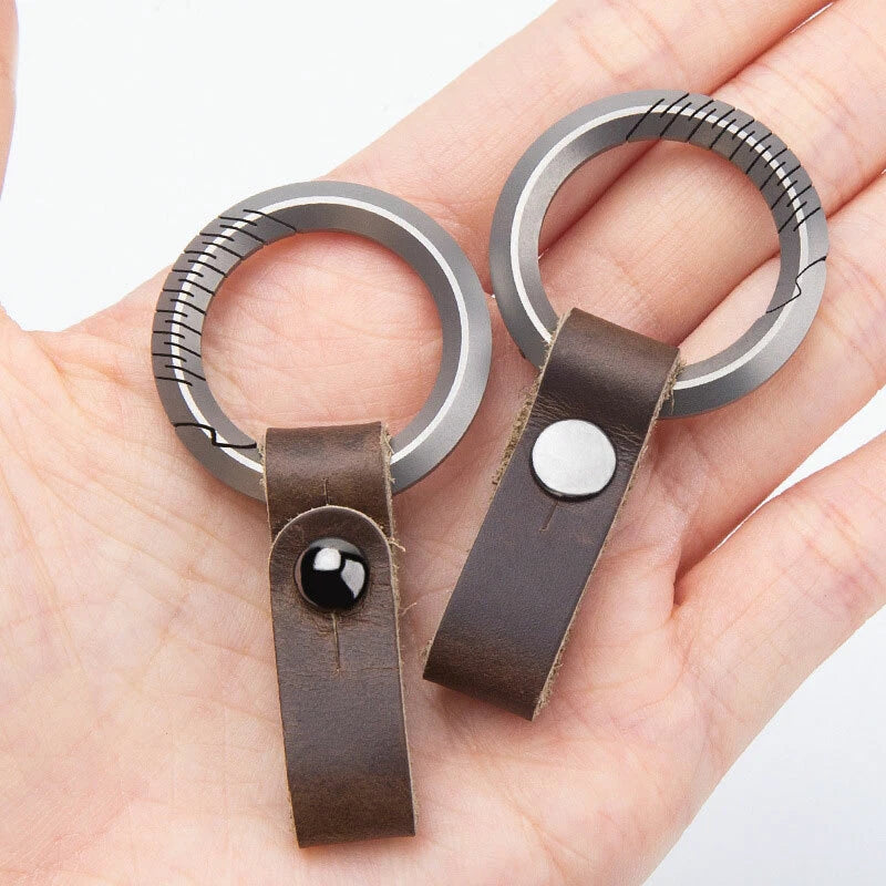 EDC TC4 Titanium + Leather Keychain Portable Removable Key Ring Pendant Set Tool EDC - KOEEK