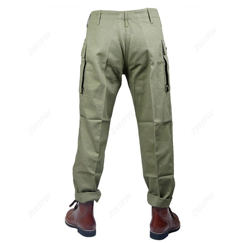 WWII US HBT Army Casual Pants Vintage Military Replica Green Men's Trousers 07FC0E-D4 - KOEEK