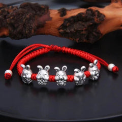 Pure S925 Sterling Silver Bracelet luck Carved Five Rabbits Bracelet AAA 07FC0E-D4 - KOEEK