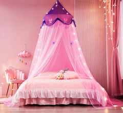 Bed Canopy with Lights,Bed Canopy for Girls Canopy Bed Curtains Girls Bedroom 07FC0E-D4 - KOEEK