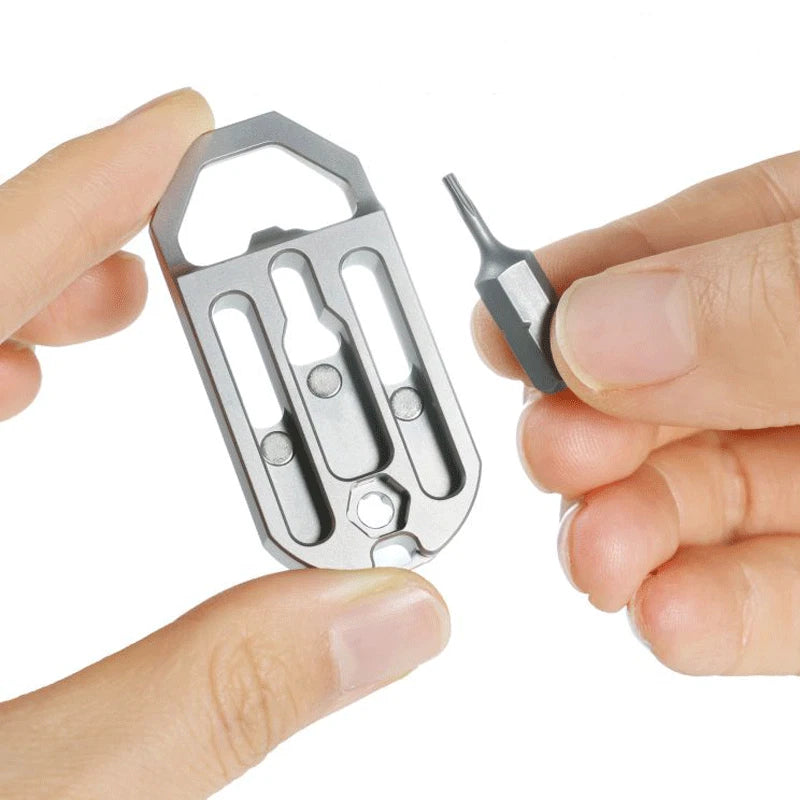EDC Titanium Multi Tools Bottle Opener Crowbar Pocket with Bit Holder Keychain 07FC0E-D4 - KOEEK