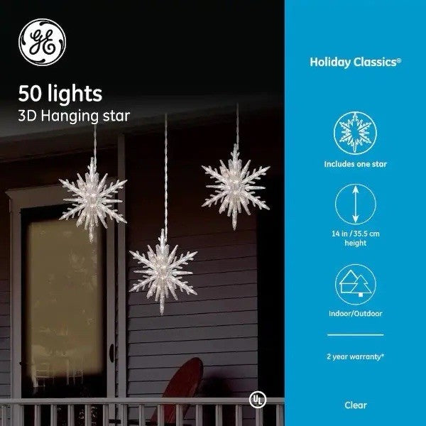GE Christmas 3D Hanging Star 50 Light Decoration 14” Indoor/Outdoor NOS GE - KOEEK