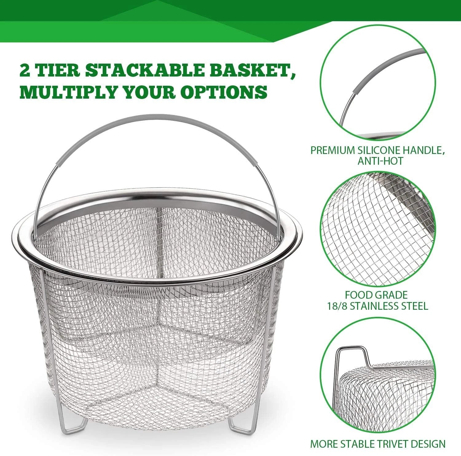 Steamer Basket for Instant Pot Accessories 6 qt or 8 quart - 2 Tier Stackable 07FC0E-D4 - KOEEK