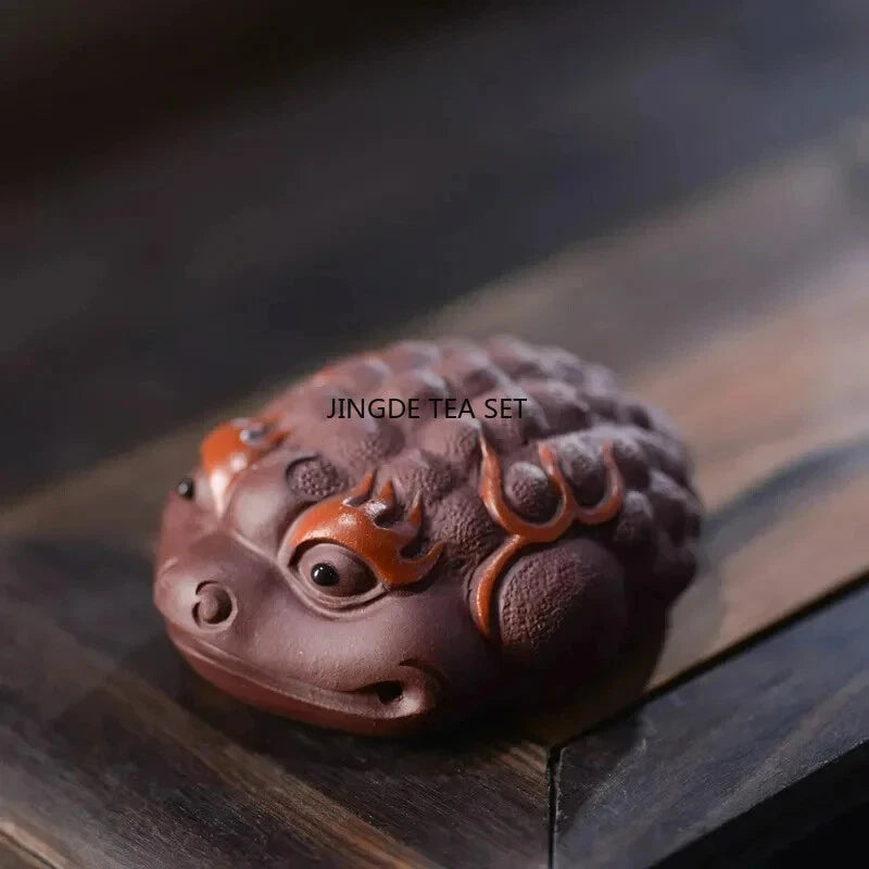 Yixing Purple Clay Tea Pet  Golden Toad Animal Statue Handmade TeaSet Decor 07FC0E-D4 - KOEEK