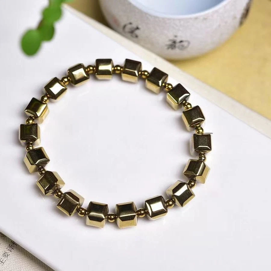 Brass Cube 8mm Bracelet Women’s Fashion Hand Bead Jewelry 07FC0E-D4 - KOEEK