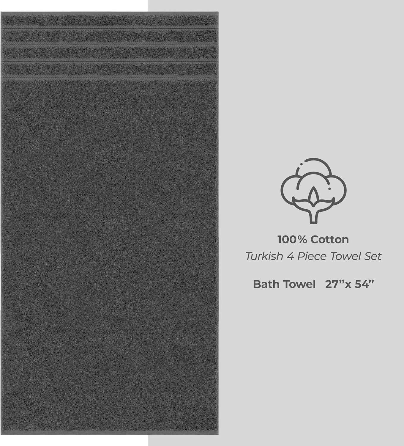 Soft Linen Luxury 4 Piece Bath Towel Set,600 GSM  Cotton Turkish Bath Towels 07FC0E-D4 - KOEEK