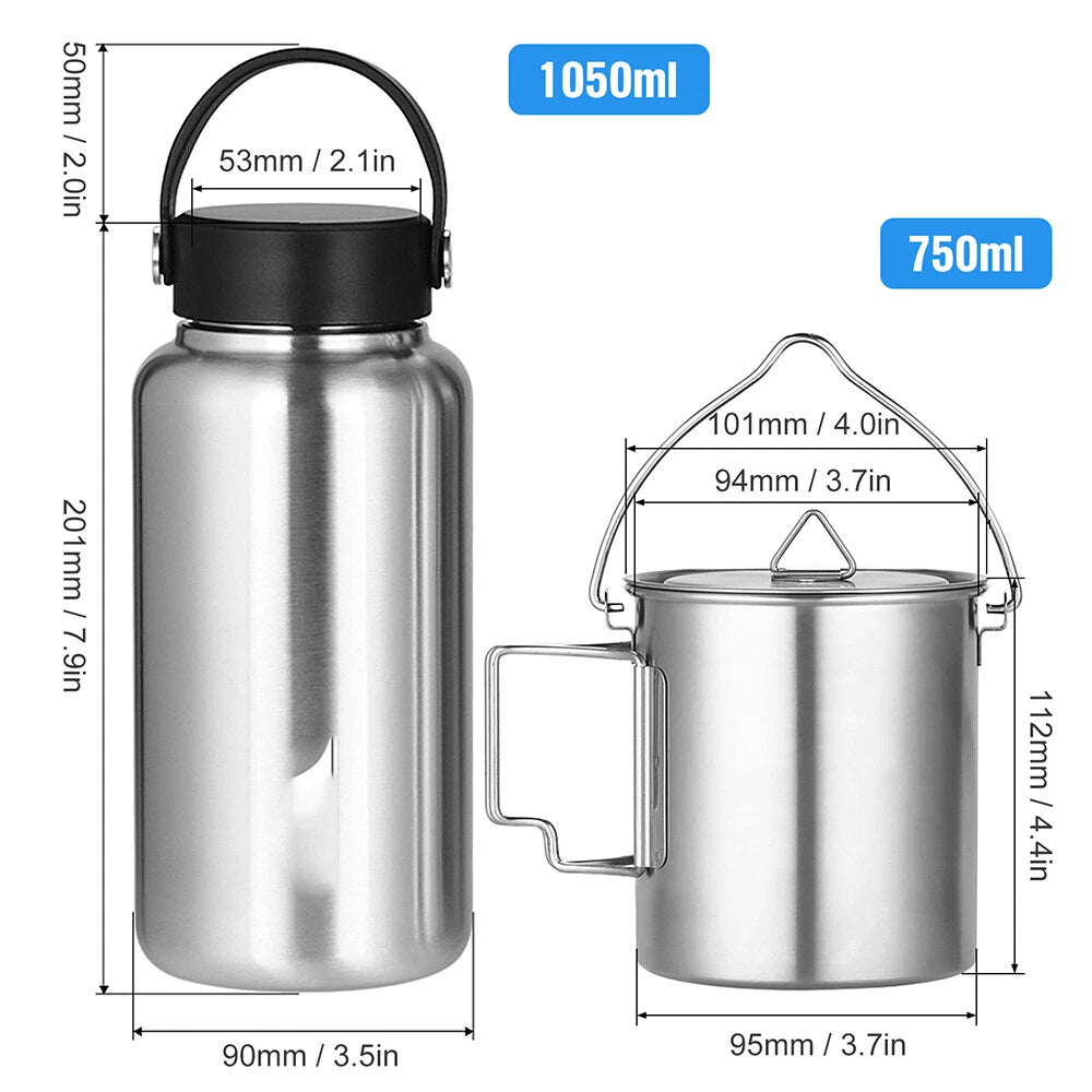 1050ML Stainless Steel Water Bottle Wide Mouth Single Wall with Leak Proof 07FC0E-D4 - KOEEK