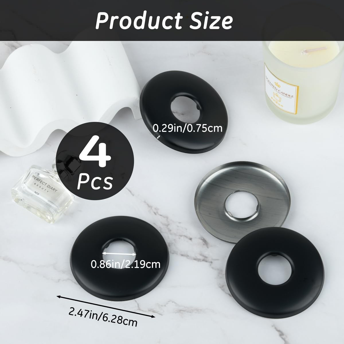new 4 Pack Shower Arm Flange, Round Replacement Escutcheon Plate, 2.5 Black 07FC0E-D4 - KOEEK