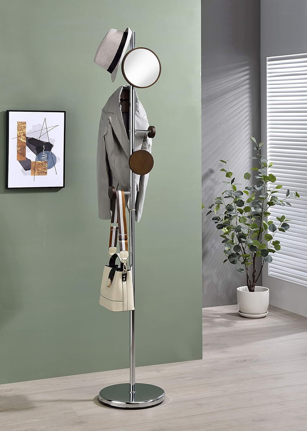 new Proman Products Milano Coat Rack with 7" mirror, Walnut