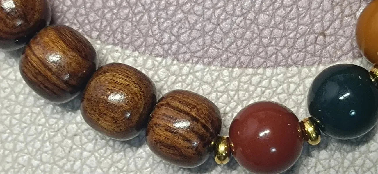 Natural Huanghauli Wood Prayer Beads  Gift Bracelet Three-color beads 07FC0E-D4 - KOEEK