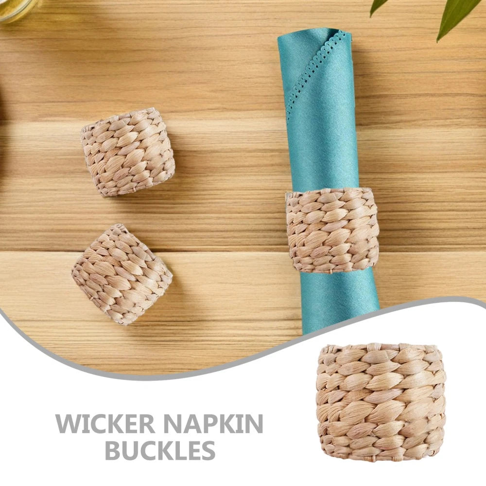 6pcs Rustic Straw Napkin Ring - Farmhouse Weaving Braided Napkin Buckles - 07FC0E-D4 - KOEEK
